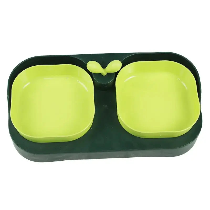 Double Pet Bowls Set for Dogs - Durable Non-Slip Food Water Feeder Dish Pet Supplies in green.