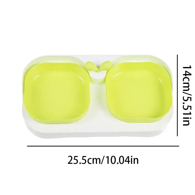 Double Pet Bowls Set for Dogs - Durable Non-Slip Food Water Feeder Dish Pet Supplies, plastic material in green and white.