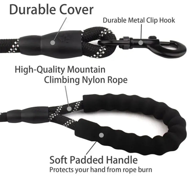 Reflective Dog Leash With Comfortable Padded Handle - Double Heavy Duty Traction Rope For Strong Dogs - Enhance Safety And Contr.