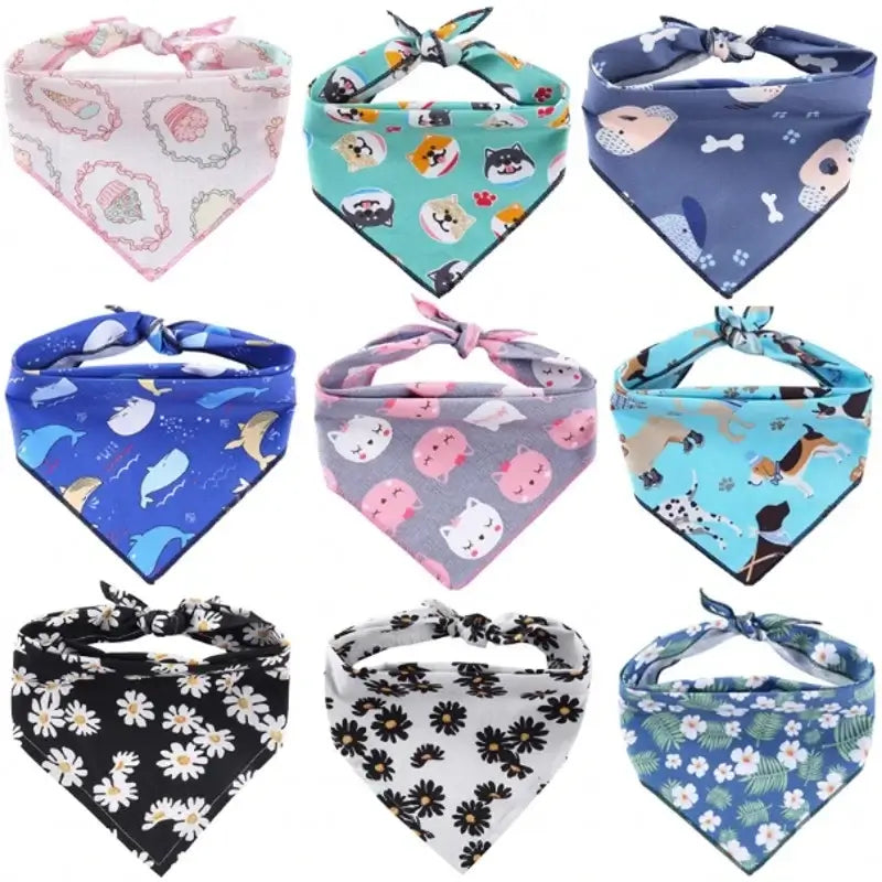 Fashion Dog Triangle Bandanas Animal Pattern Pet Triangle Scarf Adjustable Soft Bibs For Small Medium Large Dog Pet Accessories