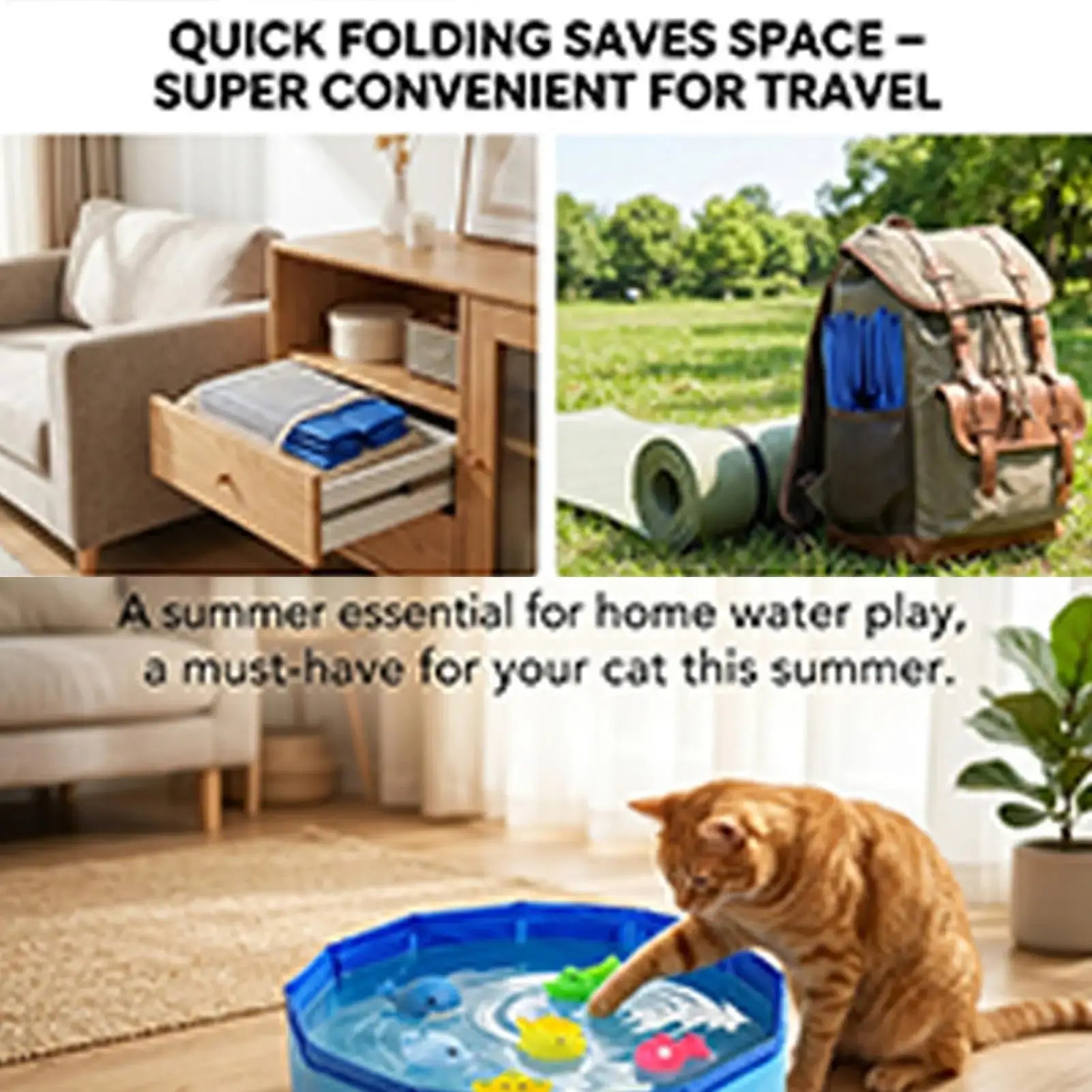 Foldable dog bathing pool in use, demonstrating quick folding for easy travel and summer home water play.