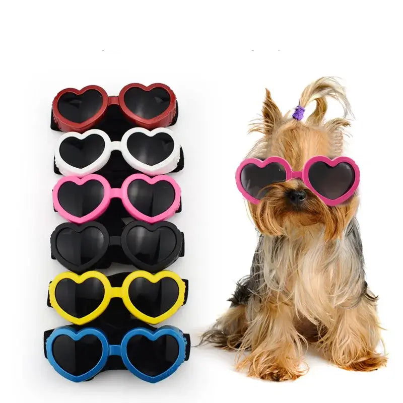 dog sunglasses with adjustable strap heart-shaped pet goggles for small dogs and cats, stylish UV eye protection