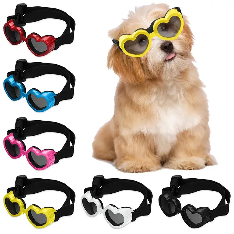 dog sunglasses with adjustable strap heart-shaped UV protection goggles for small dogs and cats, lightweight pet eyewear
