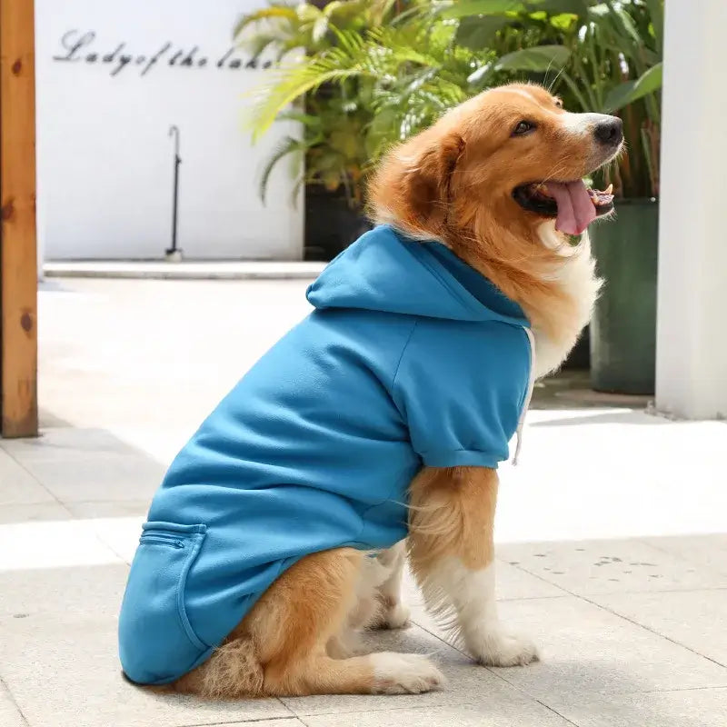 Pet Hoodies for Large Dogs Spring and Autumn Fleece Golden Retriever Sweatshirt with Hat and Zip Pocket Pet Clothing