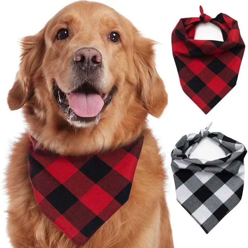 plaid dog bandana scarf for dogs and cats, washable cotton triangular bib pet accessory