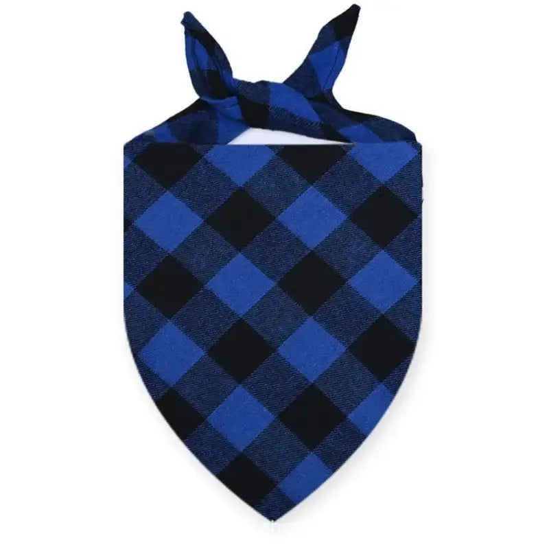 Blue plaid dog bandana scarf, washable cotton triangular bib for dogs, cats and puppies with tie collar