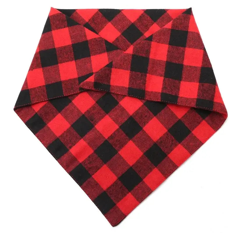 plaid dog bandana scarf red and black cotton triangular pet bib for dogs and cats, washable pet accessory