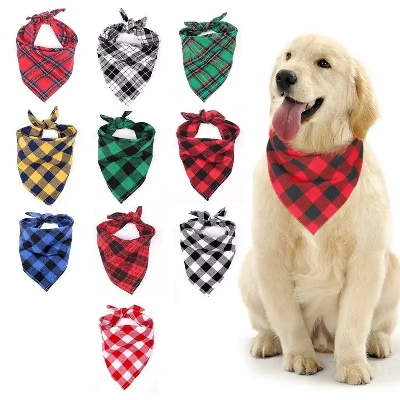 plaid dog bandana scarf for dogs and puppies, cotton washable triangular scarf bib collar