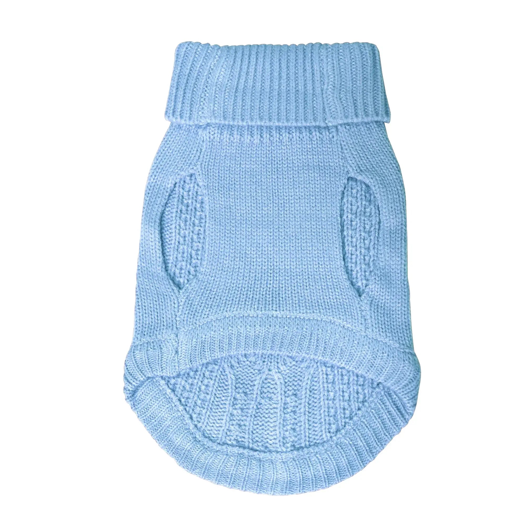 Light blue dog winter sweater, soft knitted pet clothing for small dogs, warm and lightweight winter outfit