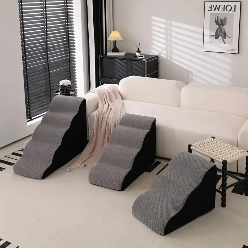 Memory foam dog stairs for small pets designed for easy access to furniture, perfect for small dogs and cats.