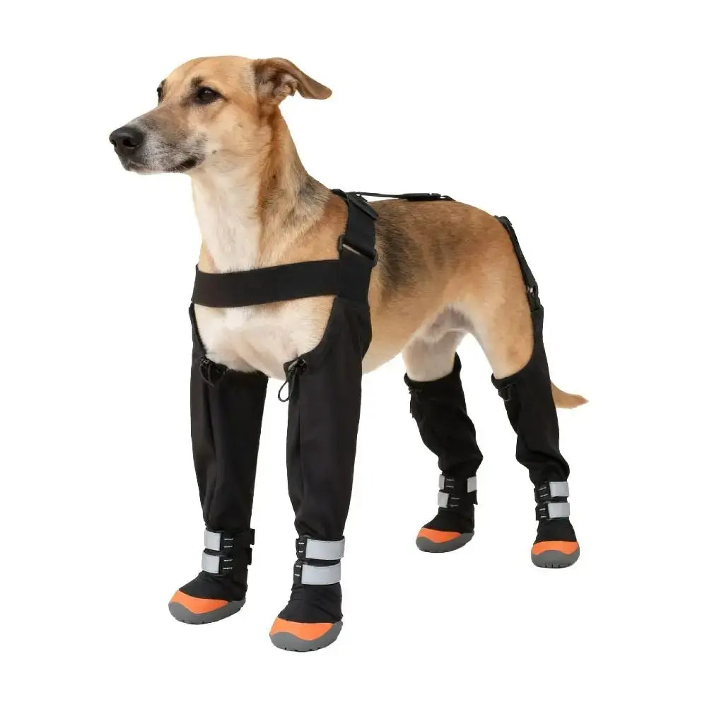 waterproof dog boots with adjustable suspender design for paw protection, non-slip grip, and outdoor hiking comfort