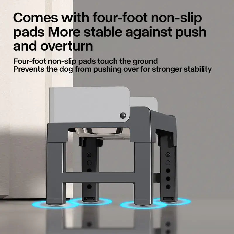 Collapsible Elevated Dog Bowls Adjustable Raised Stand with Double Stainless Steel Food Water Bowls for Small Medium Large Dogs with non-slip pads.