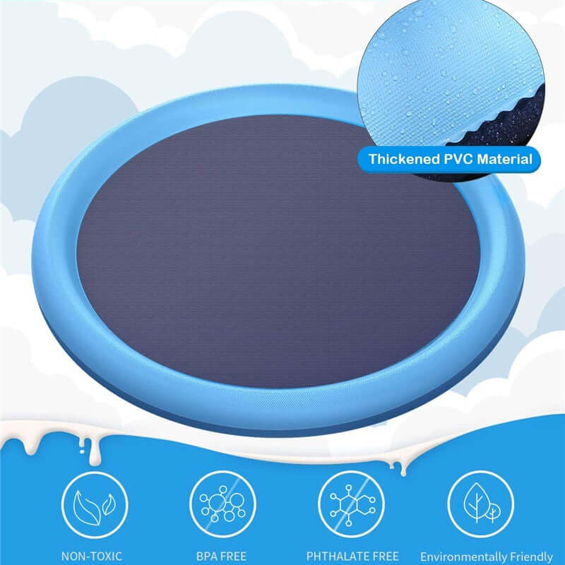 Non-slip splash pad for kids and dogs with thickened PVC material ideal for summer outdoor fun.