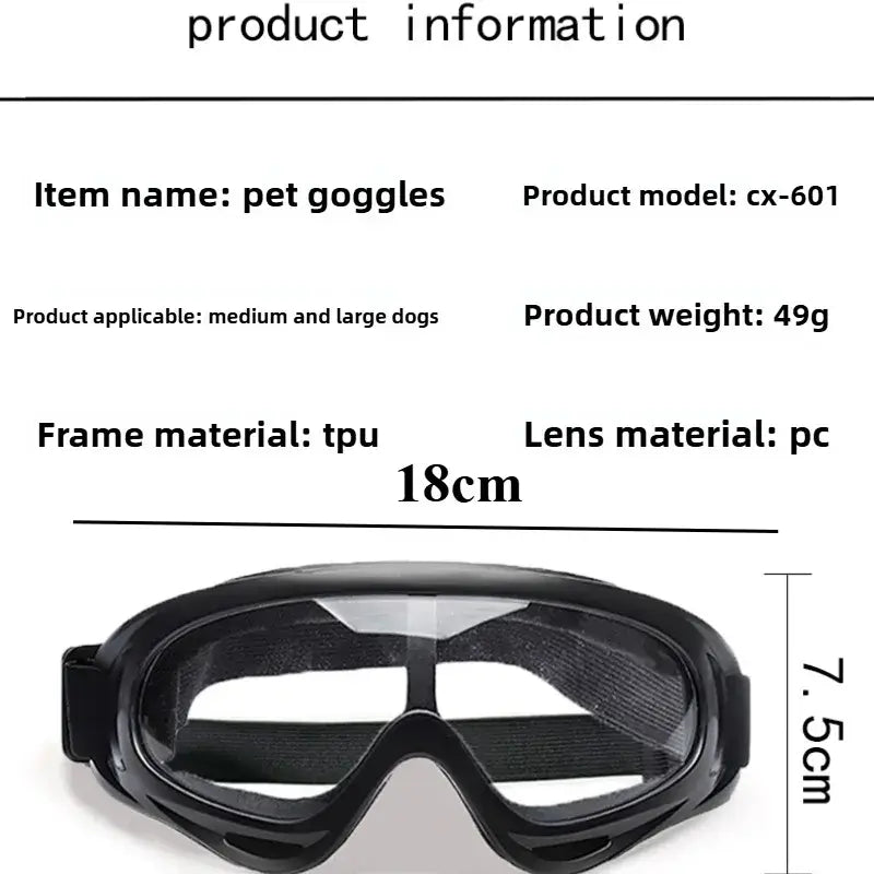 Black dog sunglasses for medium and large dogs, adjustable pet goggles with UV-protective PC lenses and TPU frame