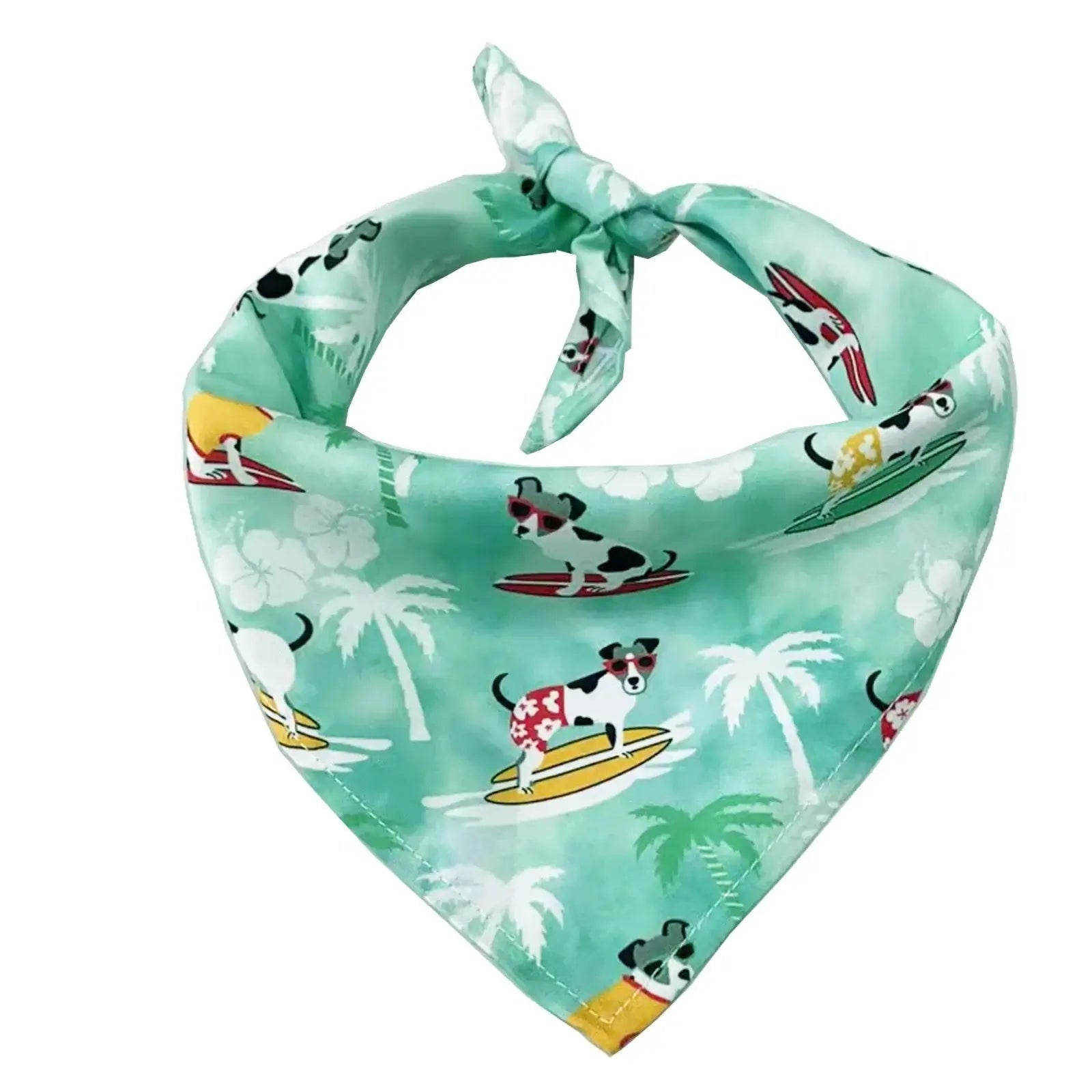 dog beach bandana mint green triangular polyester pet scarf with surfer dog print for small medium large dogs