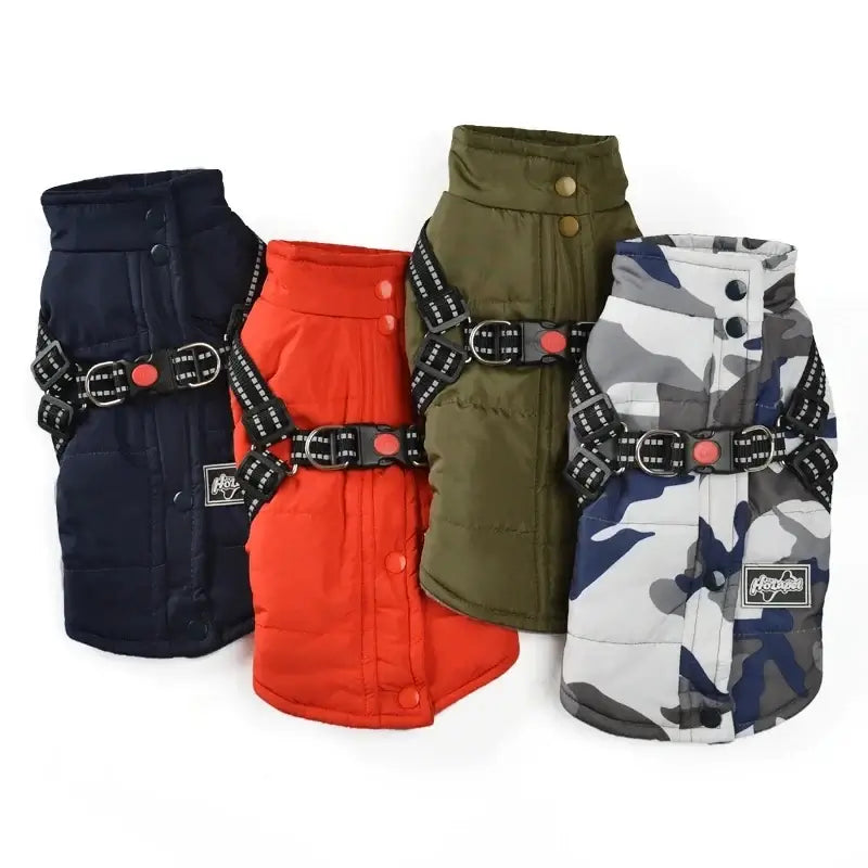 Pet Dog Jacket For Small Medium Dogs Cats Winter Warm Clothes With Harness Chihuahua French Bulldog Pug Outfits Puppy Vest Coats