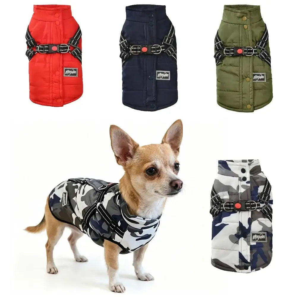 Pet Dog Jacket For Small Medium Dogs Cats Winter Warm Clothes With Harness Chihuahua French Bulldog Pug Outfits Puppy Vest Coats