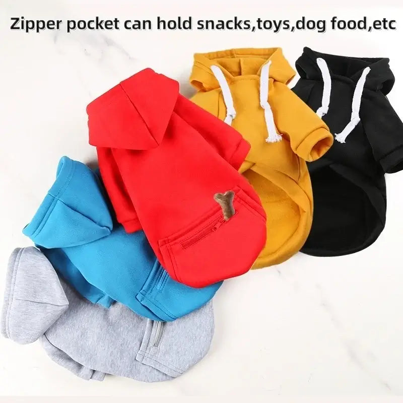 large dog hoodie with pockets fleece pet sweatshirt with hat and zipper pocket for snacks, toys, and dog food