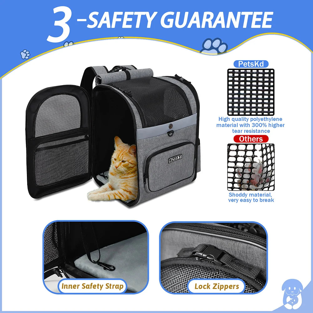 Dog Carrier Bag Pet Double Shoulder Backpack Sturdy Frame Breathable Foldable Dog Double Doors Bag Fits 20 lbs Pets Travel Set features safety guarantee.
