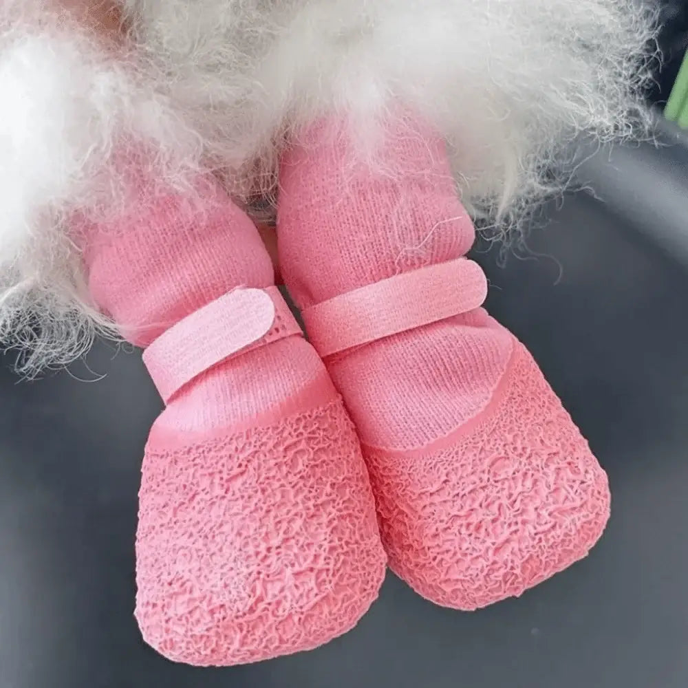 Pink waterproof dog boots with non-slip, wear-resistant design for small dogs, comfortable winter pet shoes
