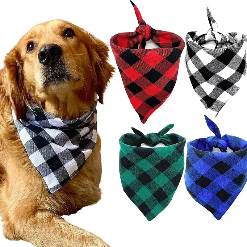 Plaid cotton dog bandana for large dogs, washable triangular pet scarf in assorted colors