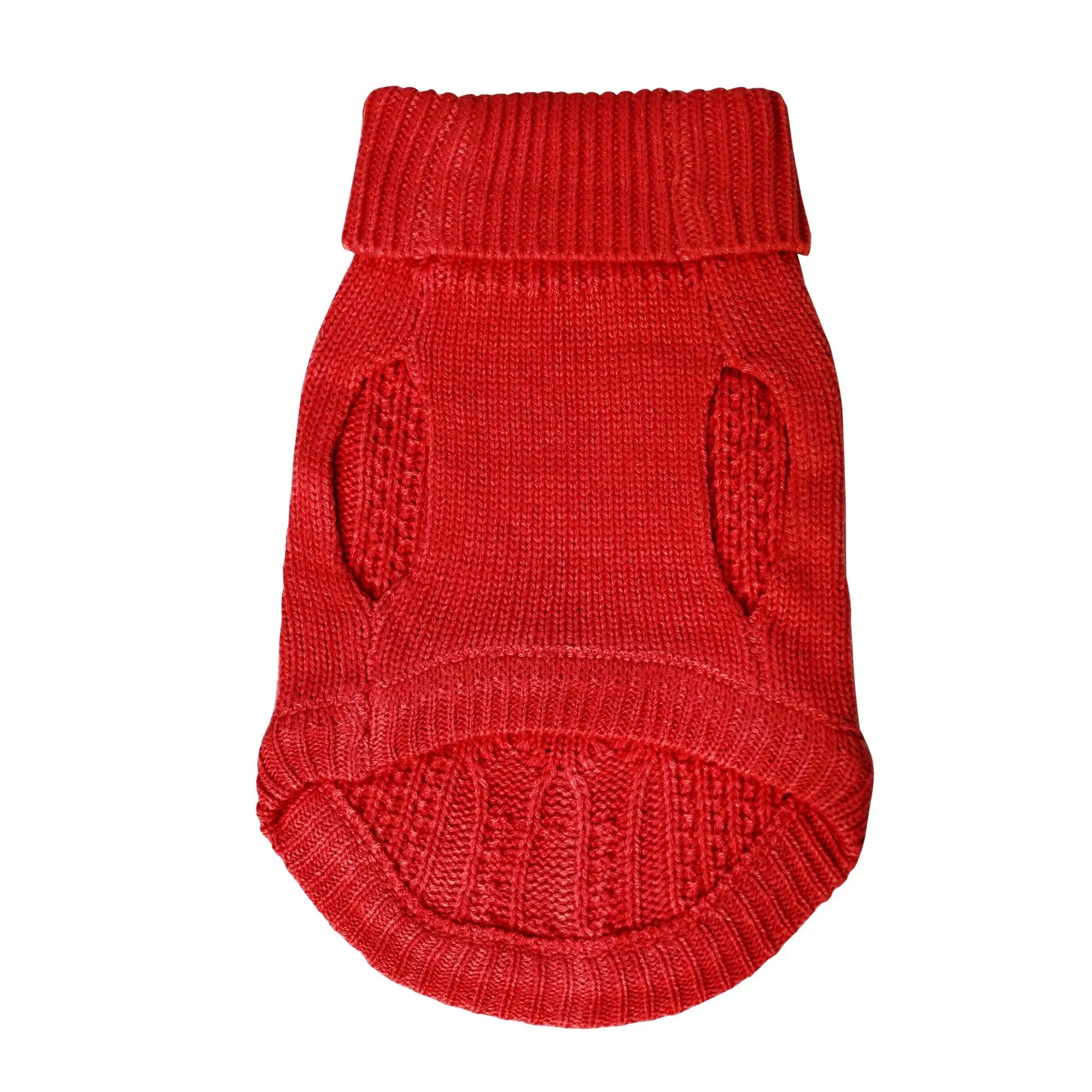 Red dog winter sweater, soft knitted pet clothing with warm turtleneck for small dogs in autumn and winter.