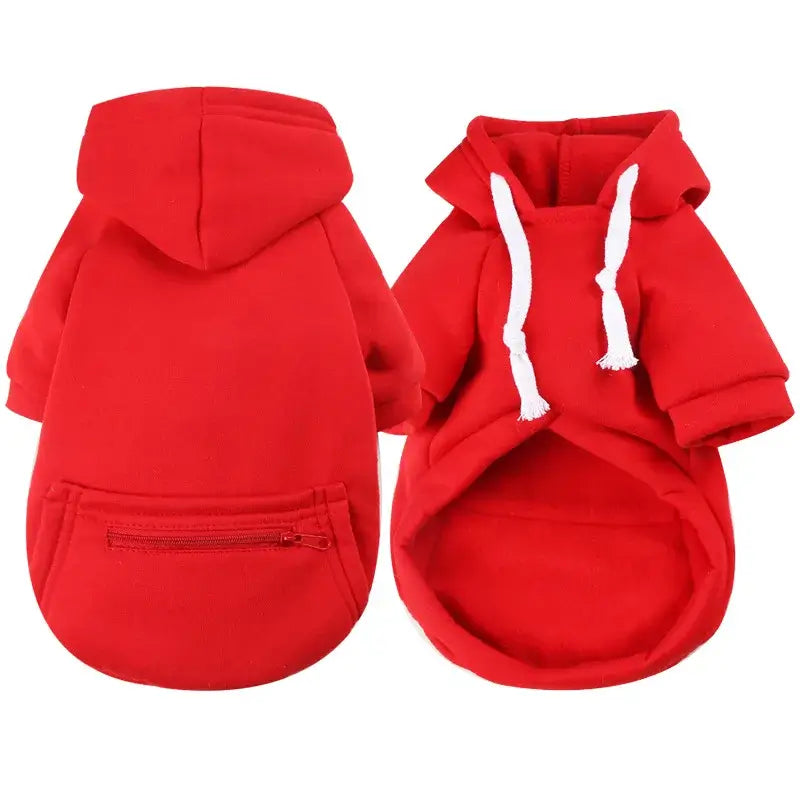 Red large dog hoodie with pockets fleece sweatshirt with hood and zip pocket for spring and autumn pet clothing
