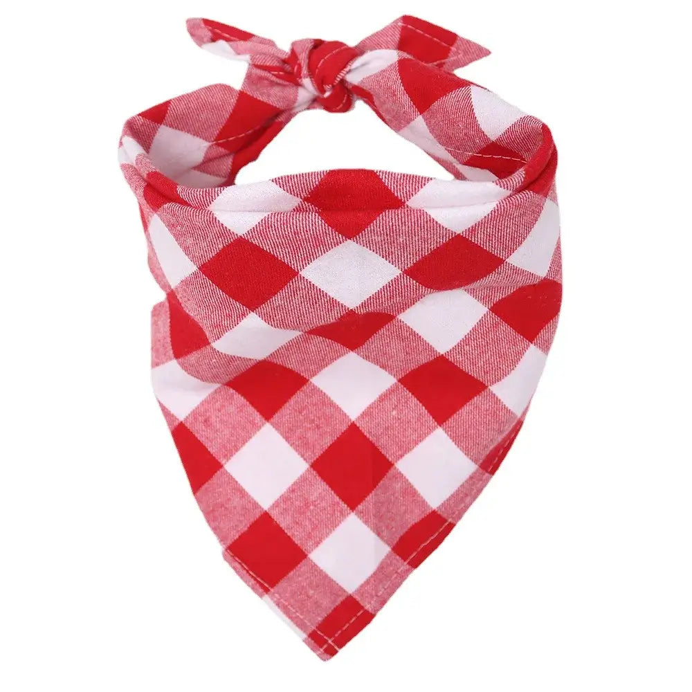 Pink plaid cotton dog bandana red and white triangular pet scarf with tie for dogs and cats, washable cotton