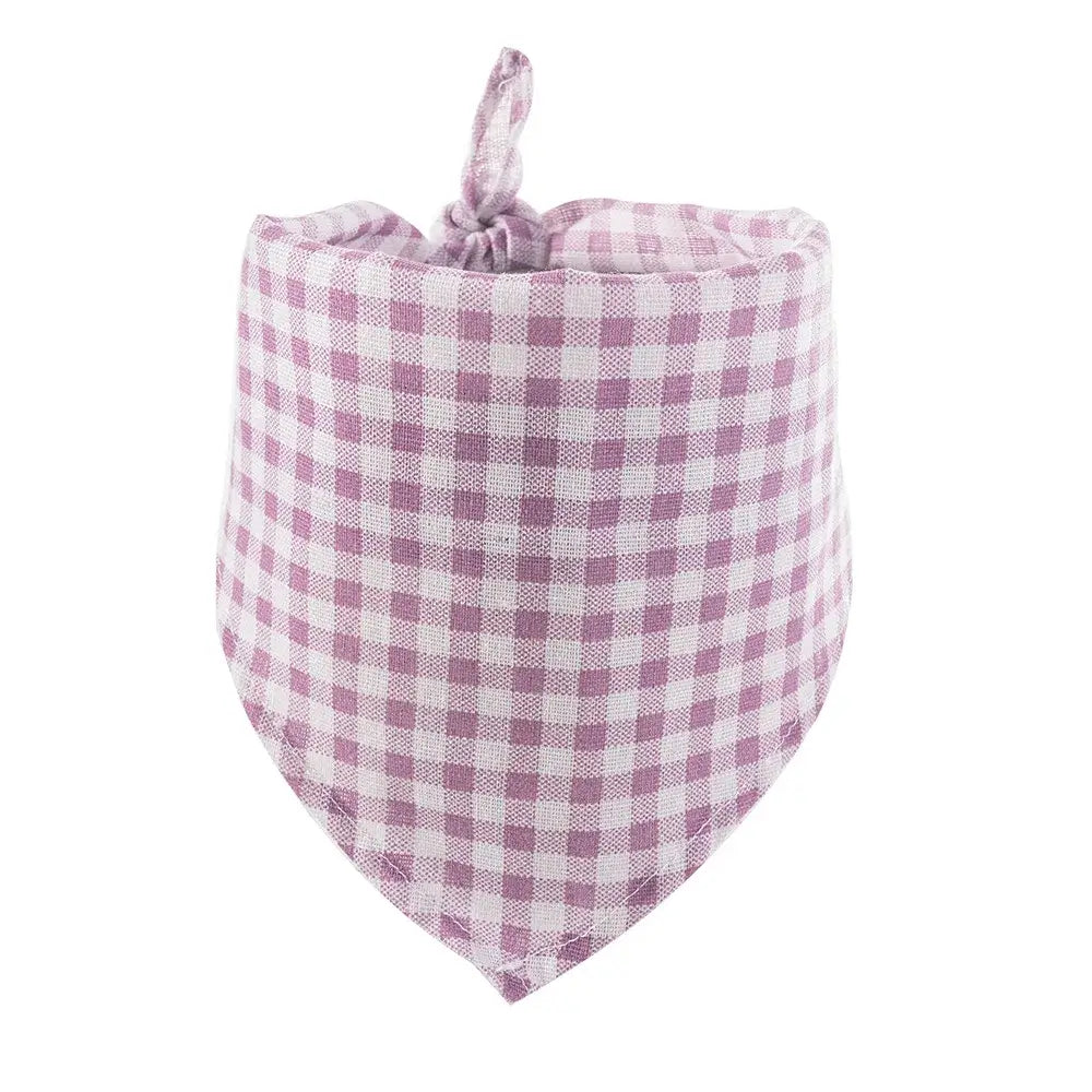 reversible dog bandana pink plaid triangle scarf for puppies and small dogs, durable cotton pet bib