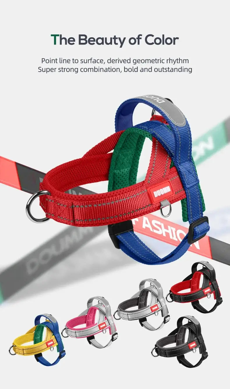 Saddle type dog harness for small medium large dogs, padded reflective nylon pet chest strap for outdoor walking
