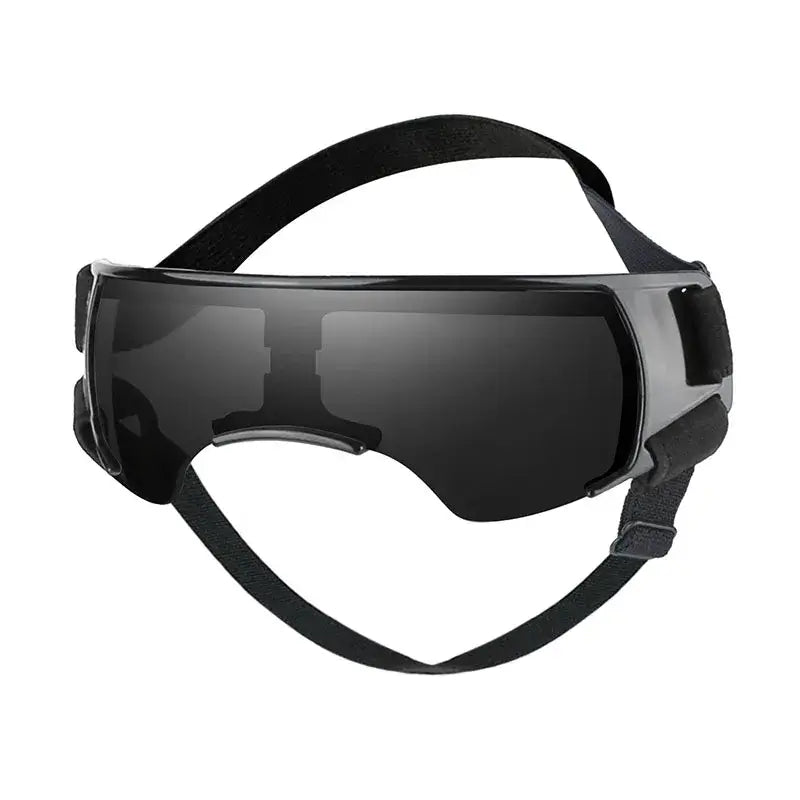black small breed dog goggles with UV-blocking PC lenses and adjustable straps for outdoor eye protection