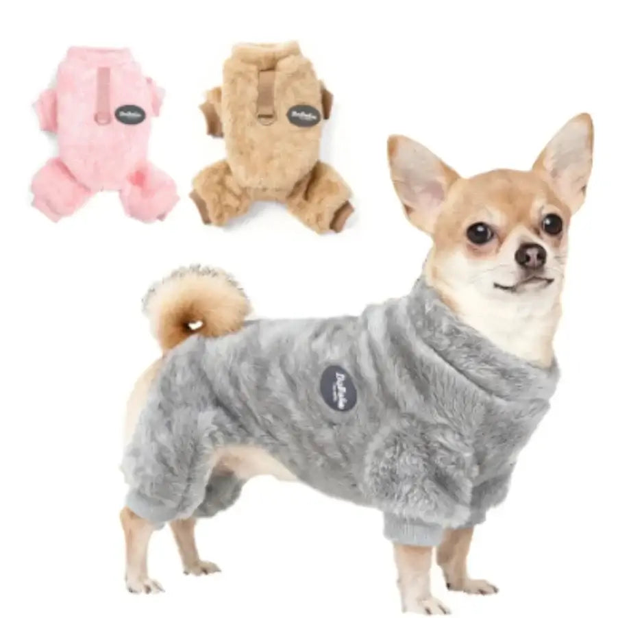 small dog fleece sweater for Chihuahua and Yorkie, warm winter pet clothes in gray, pink, and beige