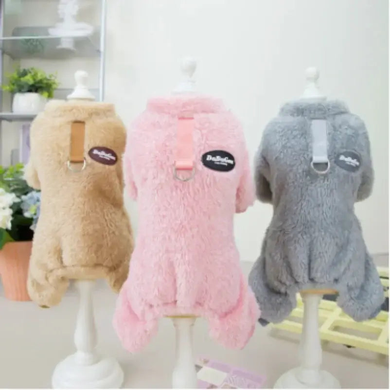 small dog fleece sweater for winter, plush pet clothes for Chihuahua, Yorkie, and cats in beige, pink, and gray