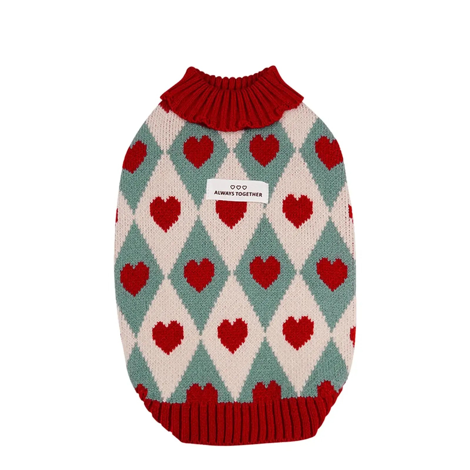 small dog winter sweater vintage red heart pattern knitted turtleneck dog coat for Chihuahua Yorkie warm autumn winter