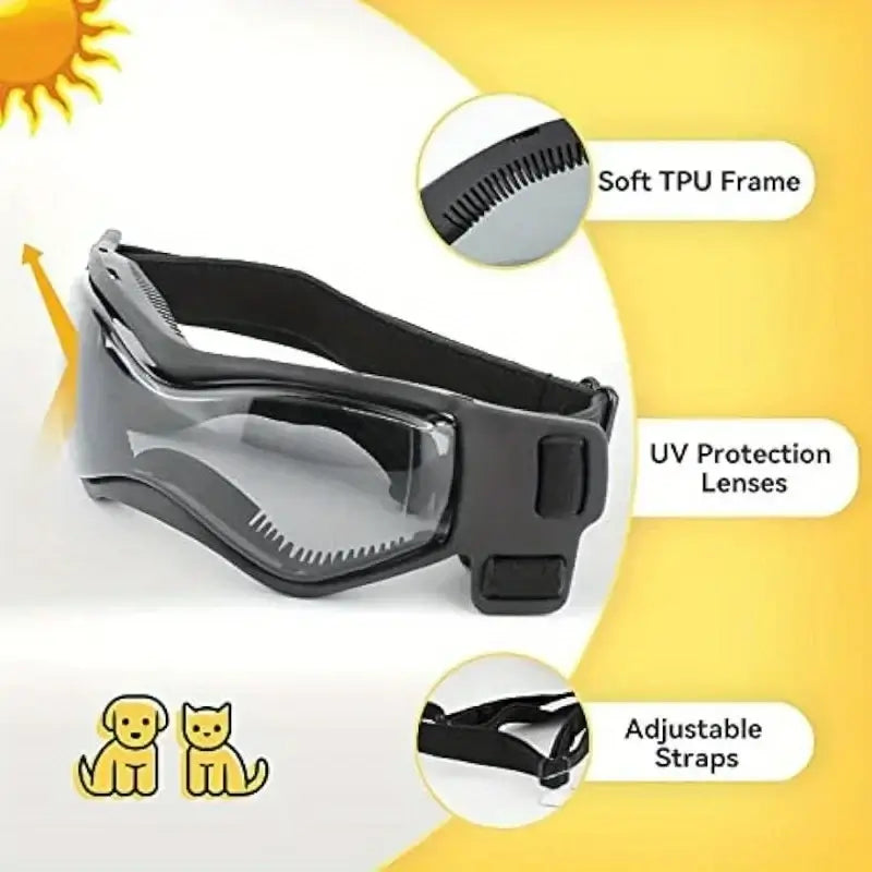 dog uv protective goggles for small dogs with soft TPU frame, UV protection lenses and adjustable straps