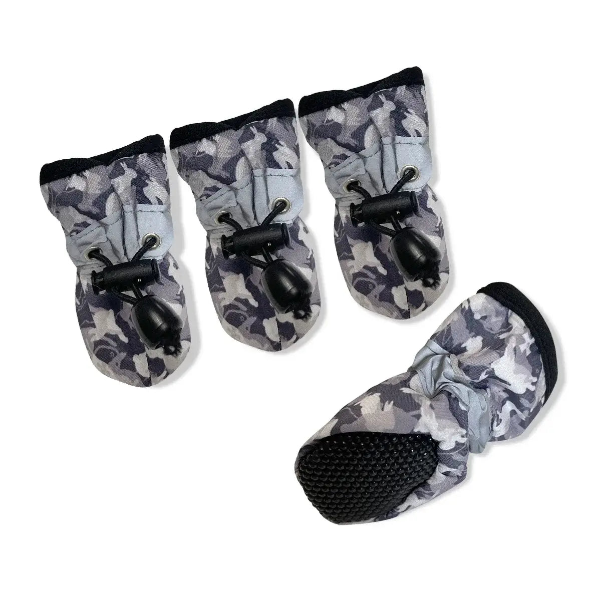 water-resistant dog shoes for large dogs, gray printed medium dog boots with paw protectors for hot pavement and rainy weather