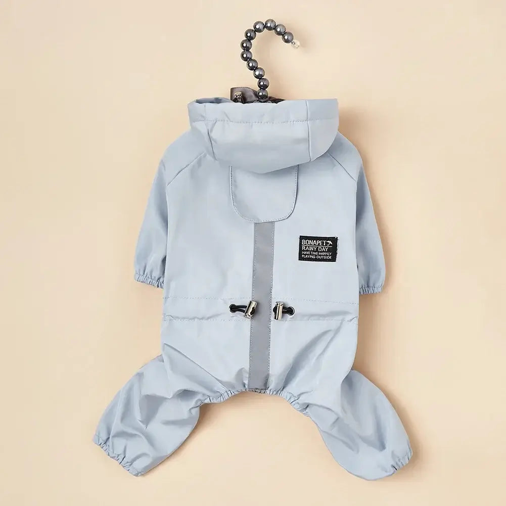 waterproof dog raincoat hooded puppy jumpsuit jacket for small dogs, light blue pet clothes