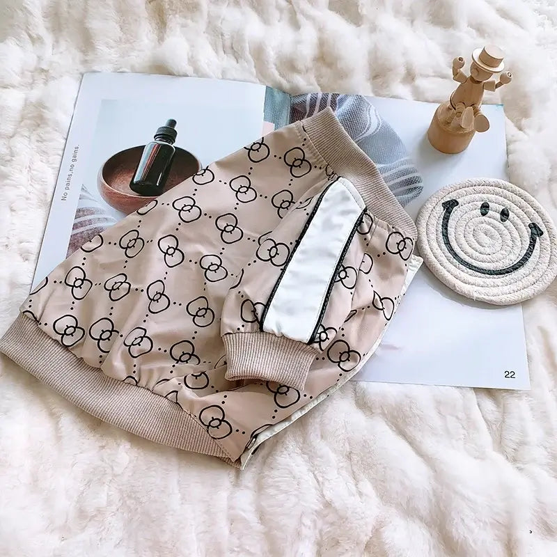 warm dog winter jacket beige designer pet coat with print pattern and cozy fit for small dogs