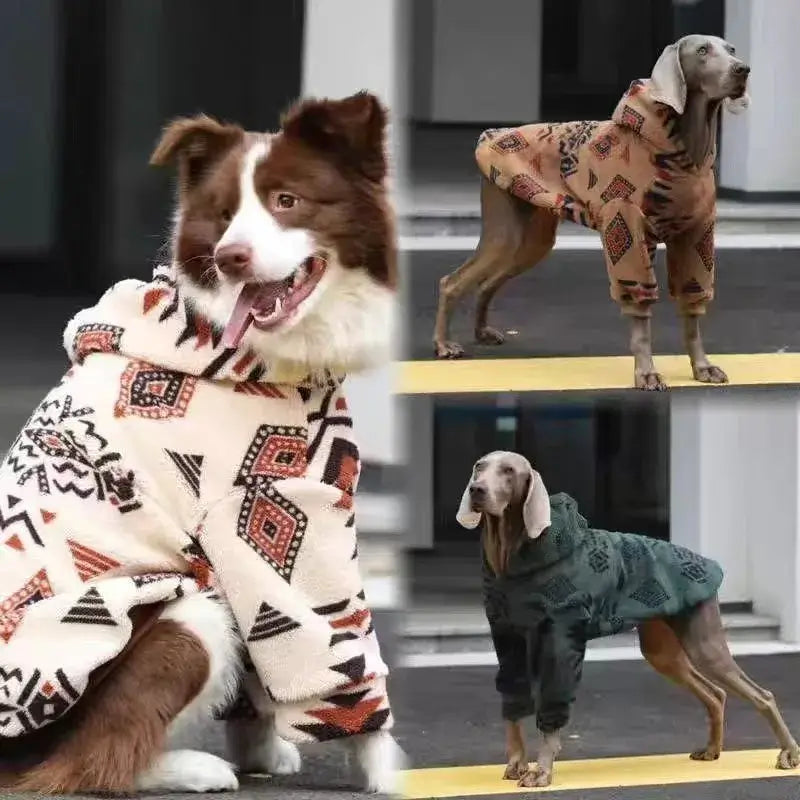 hooded dog winter coat for medium and large dogs, warm sherpa fleece pet sweatshirt for cold weather
