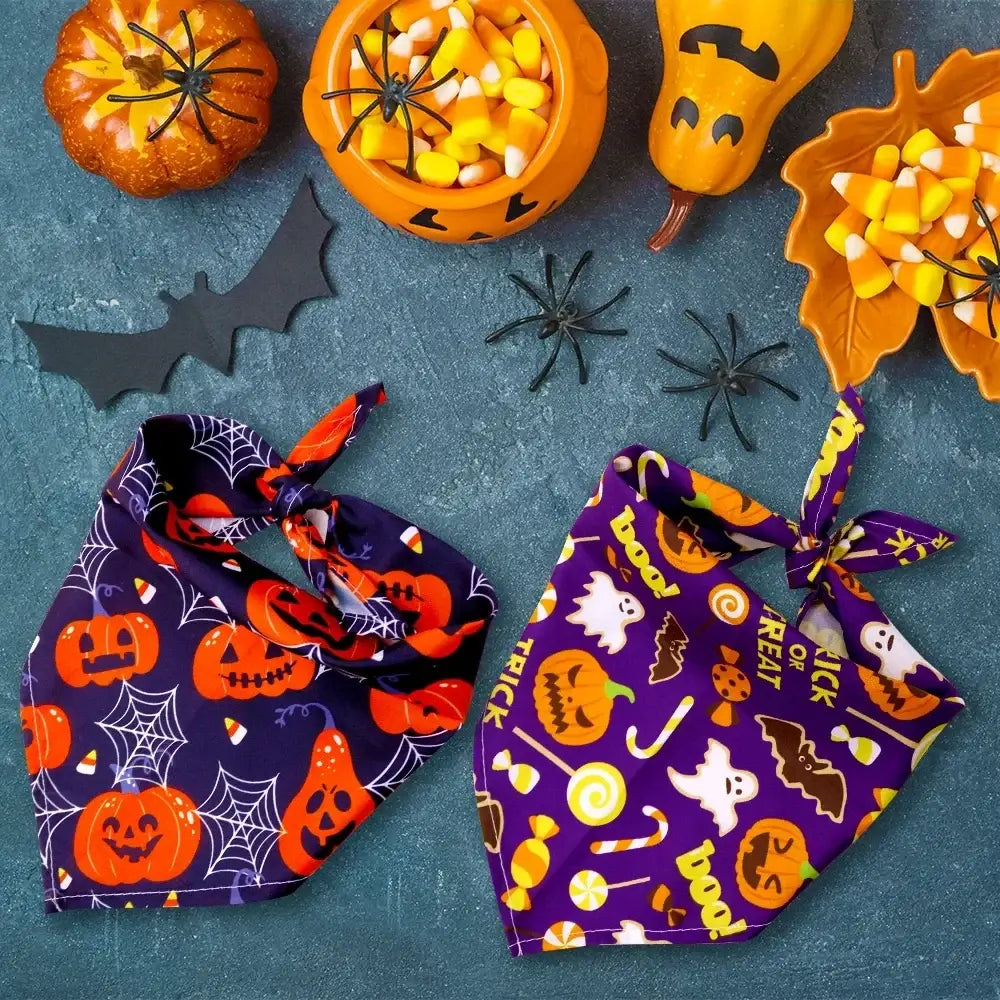 halloween dog bandanas bulk with festive pumpkin and candy print pet bandanas for small dogs and cats