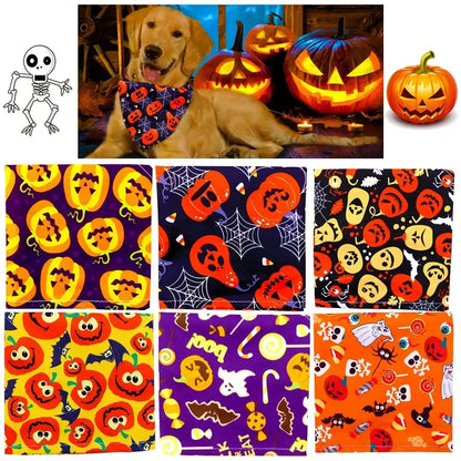 halloween dog bandanas bulk for small dogs and cats, 30pcs autumn grooming bandanas with festive pumpkin and skull prints