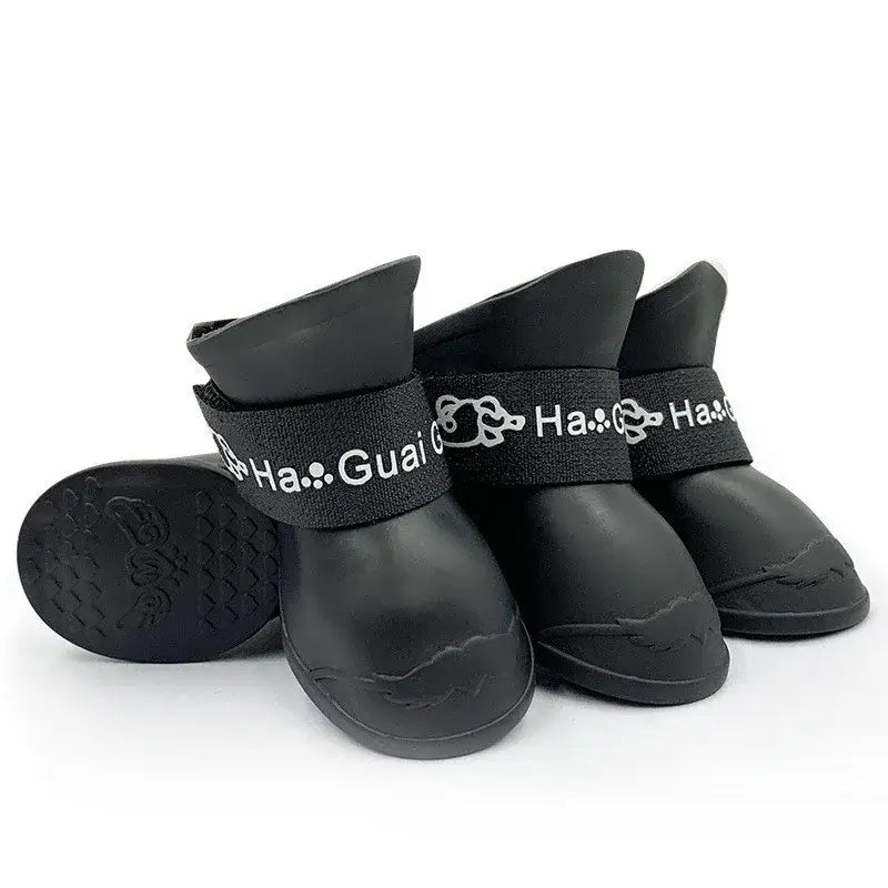 dog waterproof rain boots, black 4pcs anti-slip rubber pet shoes for small to large dogs, outdoor ankle boots