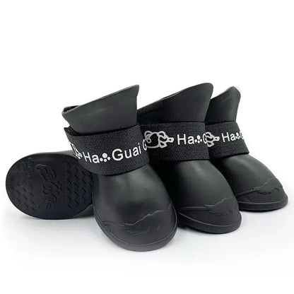 dog waterproof rain boots, black 4pcs anti-slip rubber pet shoes for small to large dogs, outdoor ankle boots