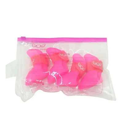dog waterproof rain boots set in pink, 4pcs anti-slip rubber pet shoes for small, medium, and large dogs