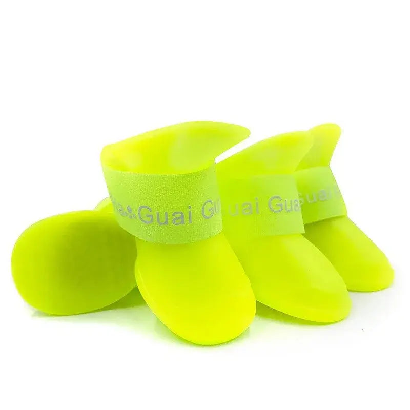 Yellow dog waterproof rain boots 4pcs anti-slip rubber pet shoes for small medium large dogs and cats outdoor use