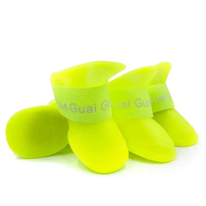 Yellow dog waterproof rain boots 4pcs anti-slip rubber pet shoes for small medium large dogs and cats outdoor use