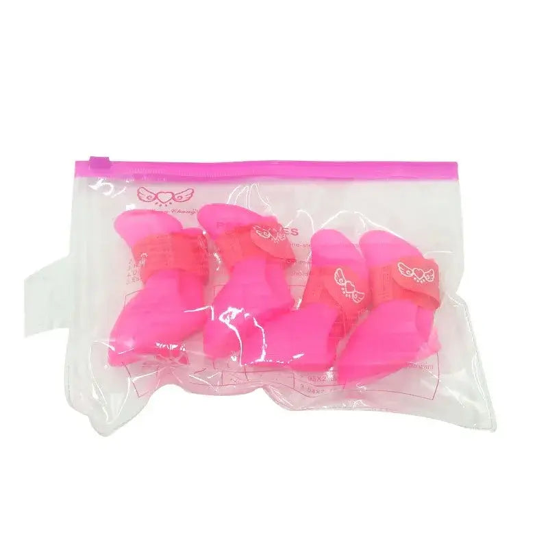 4-piece dog waterproof rain boots set in pink, anti-slip rubber pet shoe accessories for small to large dogs