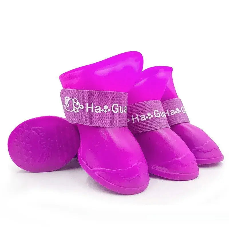 Purple dog waterproof rain boots, 4pcs anti-slip rubber pet ankle shoes for small, medium, large dogs and cats