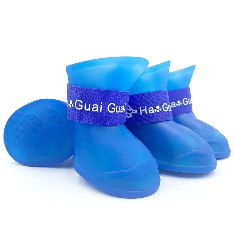 Blue dog waterproof rain boots, 4pcs anti-slip rubber pet shoes for small, medium, large dogs and cats, outdoor ankle boots