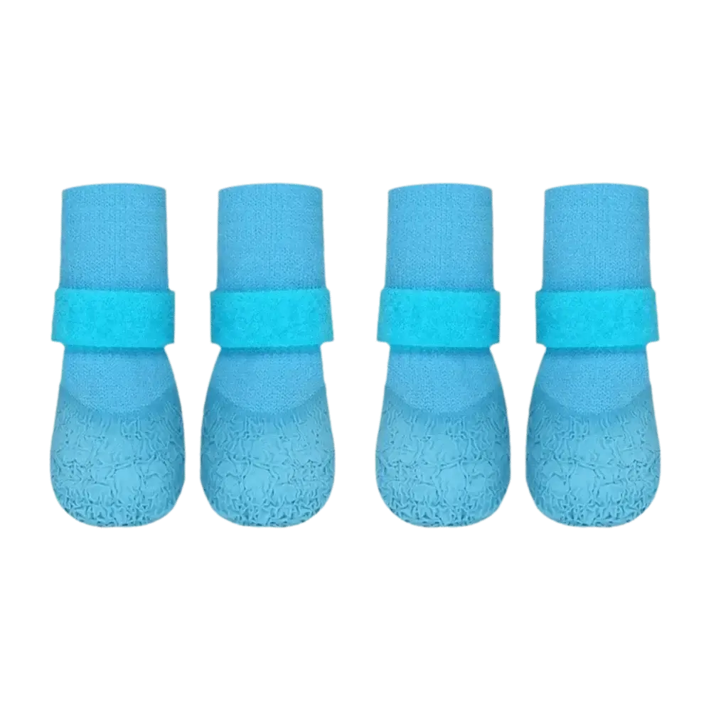 Blue 4-piece set waterproof dog boots, non-slip breathable wear-resistant pet shoes with adjustable straps for winter